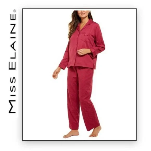 SOLD OUT-Miss Elaine Jacquard Satin Pajama Set-Cranberry-L - Picture 2 of 7